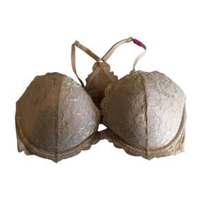 Pink Victorias Secret Bra Size 36D Date Racerback Push Up Lace Light Beige Cream